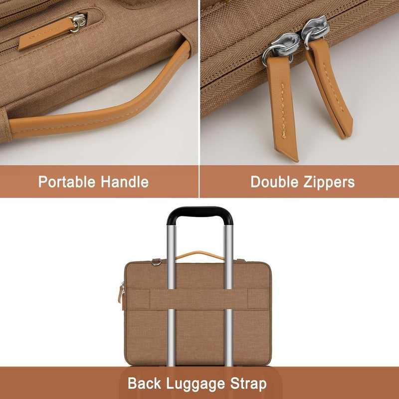 15.6 Inch Laptop Shoulder Bag 360 Protective Messenger 4 Zipper Pockets Mocha3