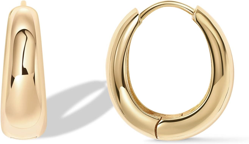 14K Gold Plated Sterling Silver Chunky Hoop Earrings for Women, Lightweight7