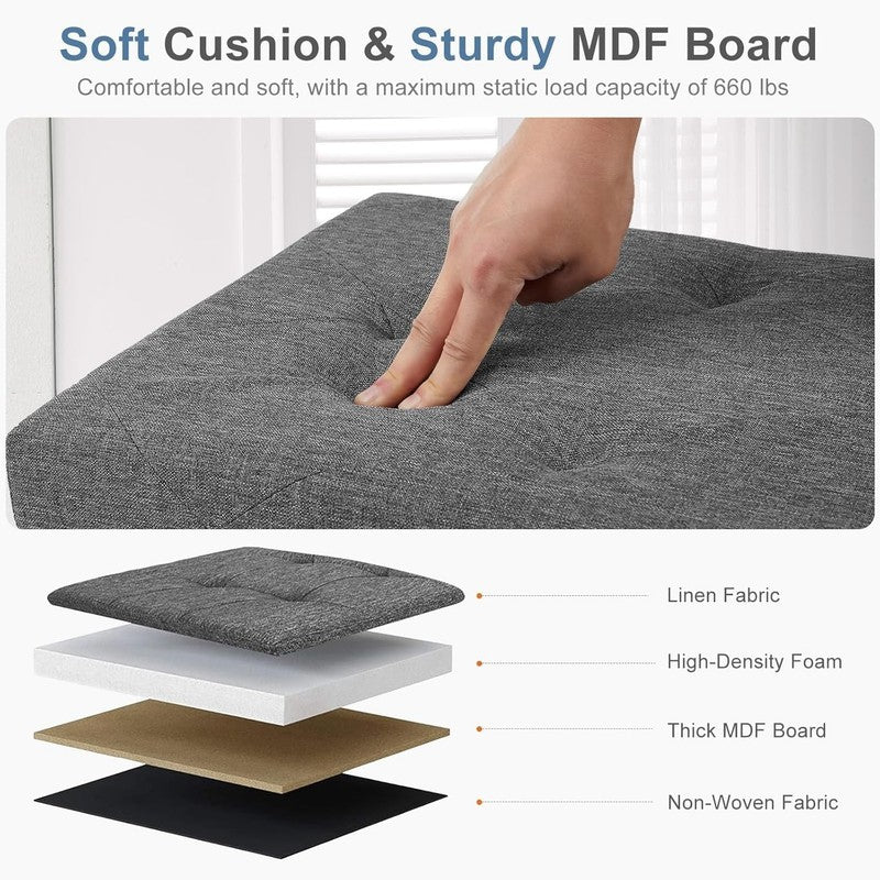 43In Foldable Storage Ottoman Bench, Large Chest Footrest Seat 350Lbs, Grey4