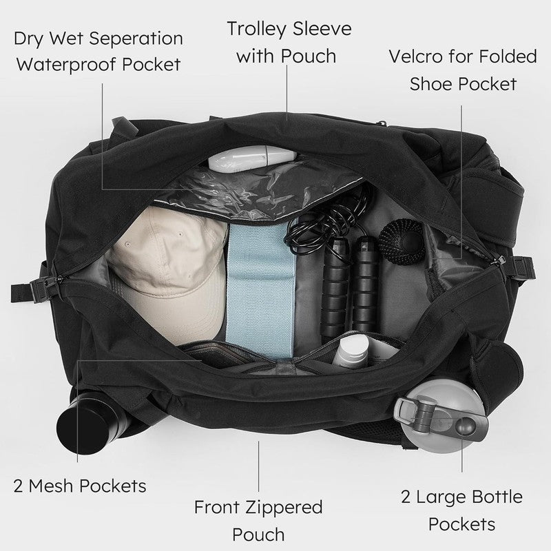 Men’s Gym Bag Backpack Duffle Black Shoes Compartment Waterproof Weekender5