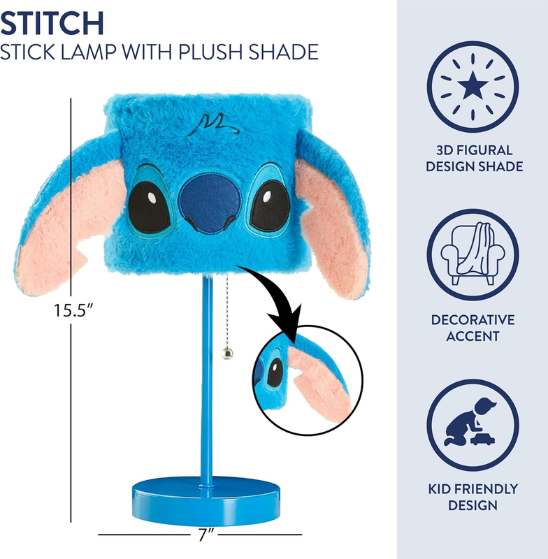 Disney Stitch Plush Table Lamp,15.5" Figural Lamp with Soft Shade & Pull Chain,K1