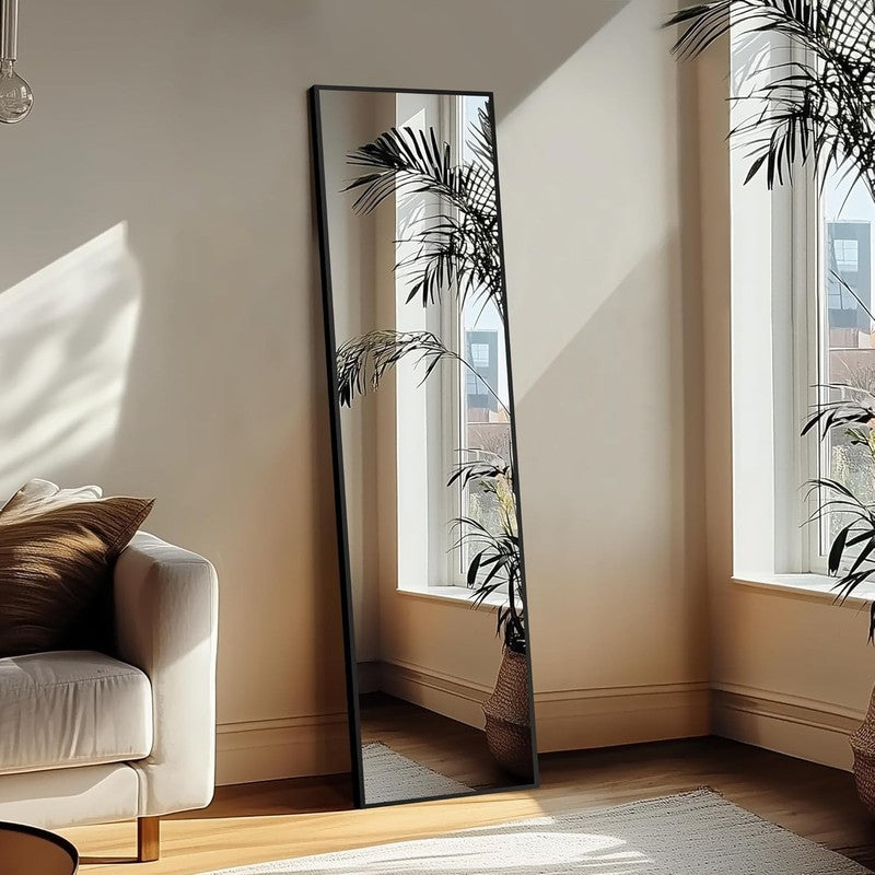 Full Length Wall Mirror 56"x15" with Stand, Aluminum Frame, Black for Bedroom5