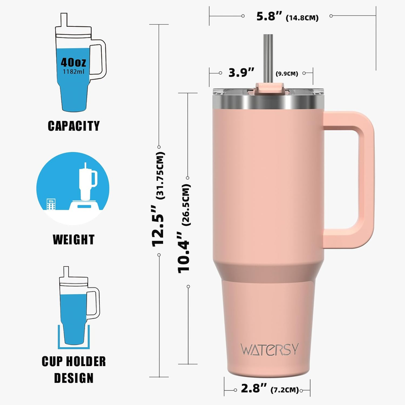 40oz Stainless Steel Tumbler w/ Handle Straw Lid Insulated Pale Sage7
