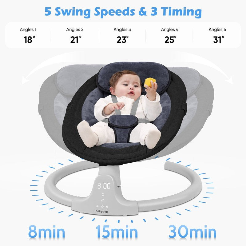 Baby Swing for Infants Motorized Swing w/ Music Speaker Remote Control Black3