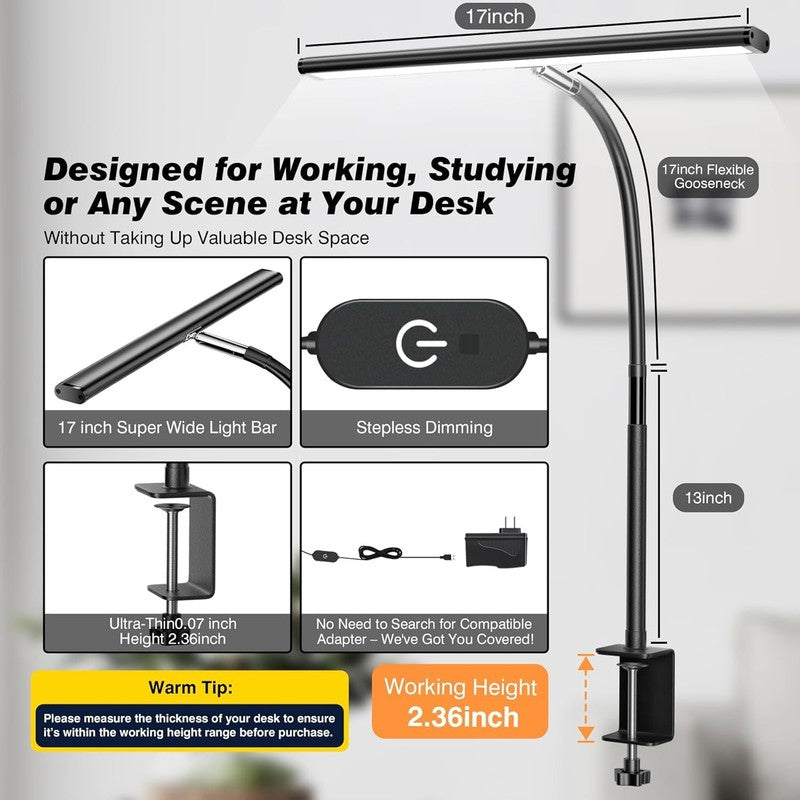 LED Desk Lamp for Office Home, Eye Caring Desk Light with Stepless Dimming Adjus2