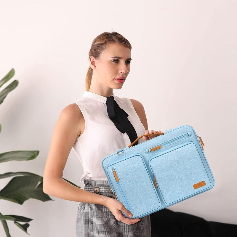 15.6 Inch Laptop Shoulder Bag 360 Protective Messenger 4 Zipper Pockets Blue1