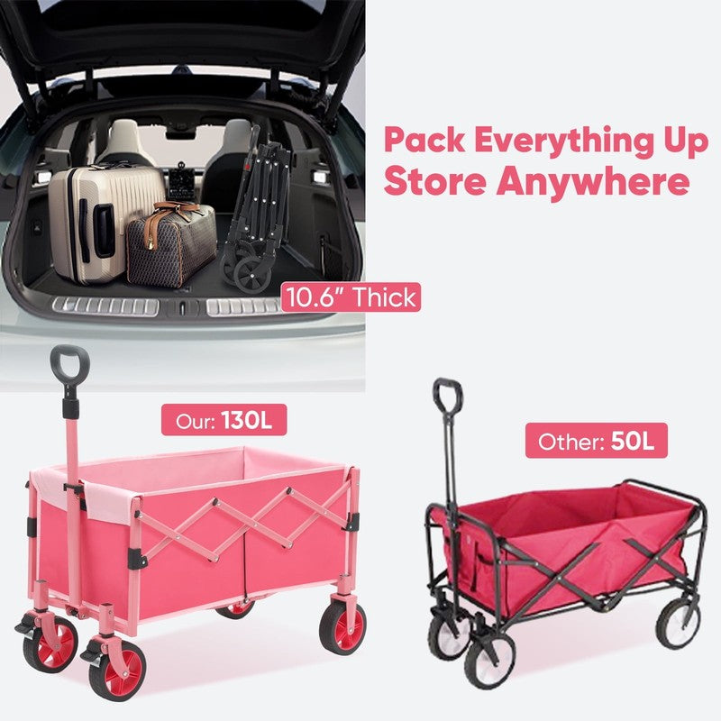 330LBS Foldable Wagon Cart w/ Brake Wheels, Heavy Duty, Black, 1Yr Warranty6
