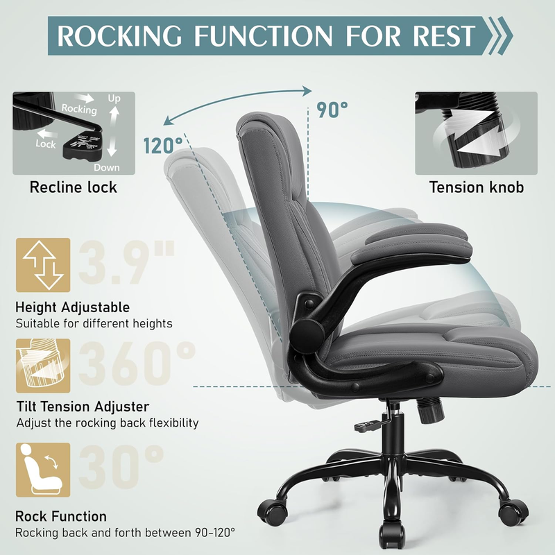 PU Leather Office Chair Ergonomic Swivel Desk Gaming Chair Wheels6