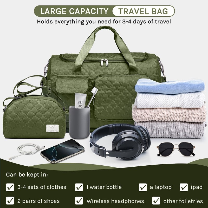 2-Piece Expandable Foldable Duffle Bag Set with Wet Pocket and Shoe Compartment,6
