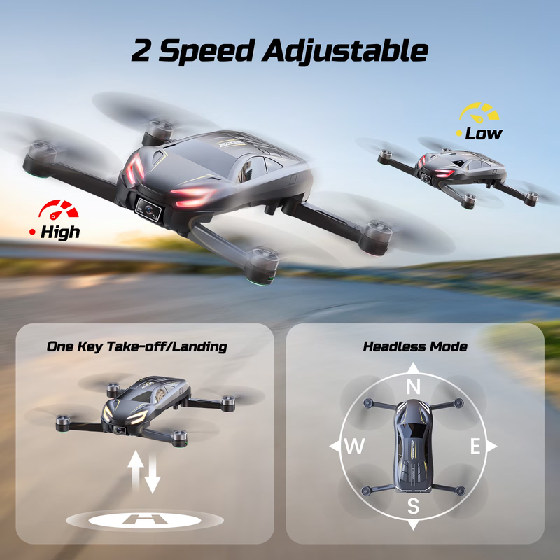D12 2 in 1 Racing Car Drone w/ Camera LED Lights 2 Batteries Gray for Kids2