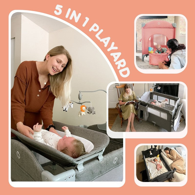 5 in 1 Portable Playard & Bassinet Bedside Sleeper Newborn Toddler Black4
