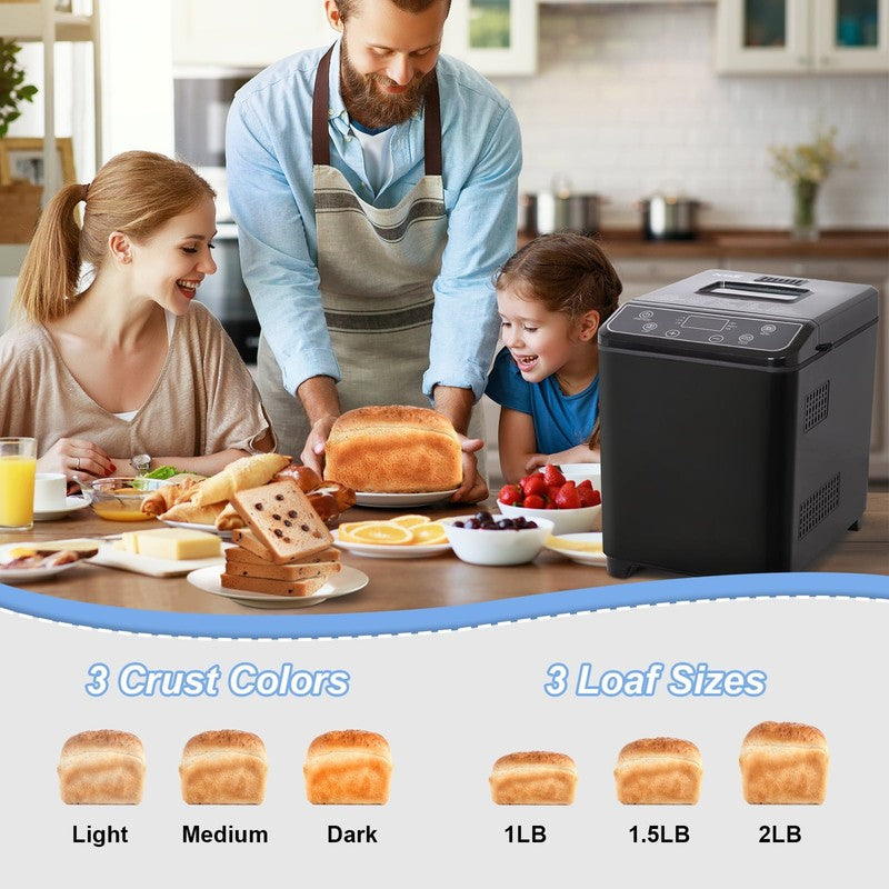 2LB 20-in-1 Bread Maker Machine Black LCD Automatic 2 Custom Menus 0703