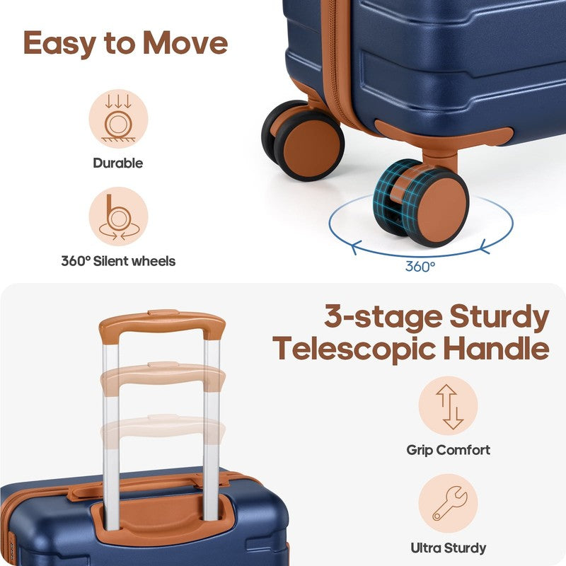 3 Piece Carry On Luggage Set Hardshell Spinner TSA Lock YKK Zipper Backpack Set3