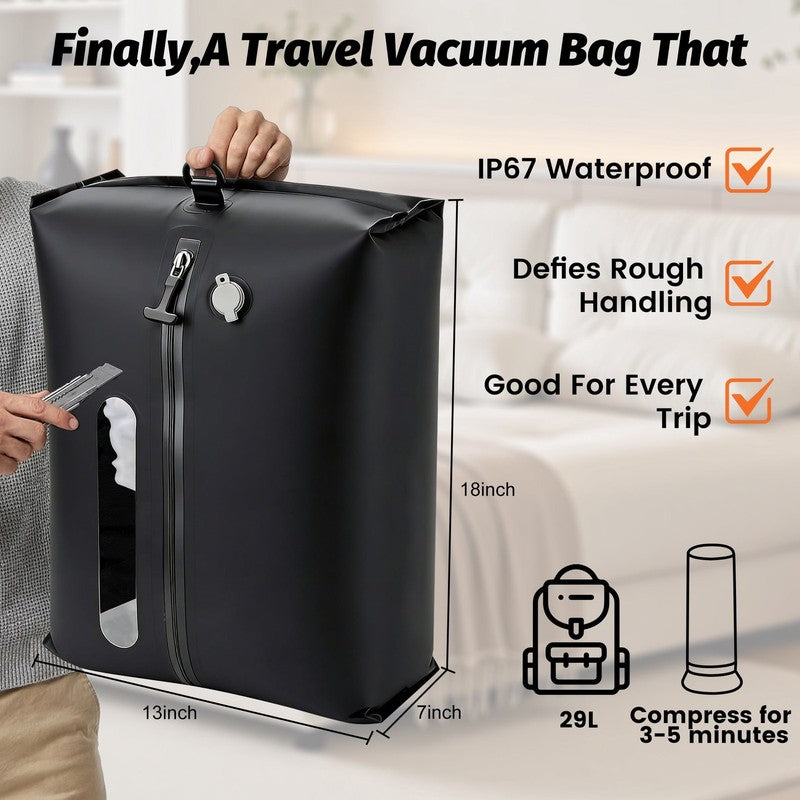 Lafati 2-Pack Vacuum Storage Bags for Travel with USB Pump, 29L Each, IP67 Water5