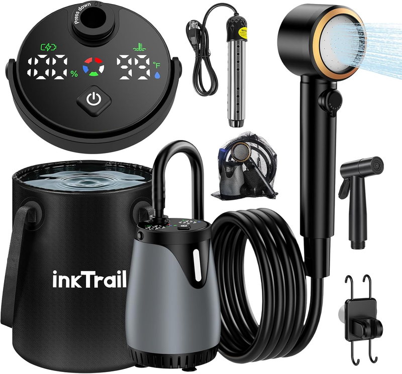 6000mAh Portable Camping Shower Rechargeable IPX8 5 Spray Modes10