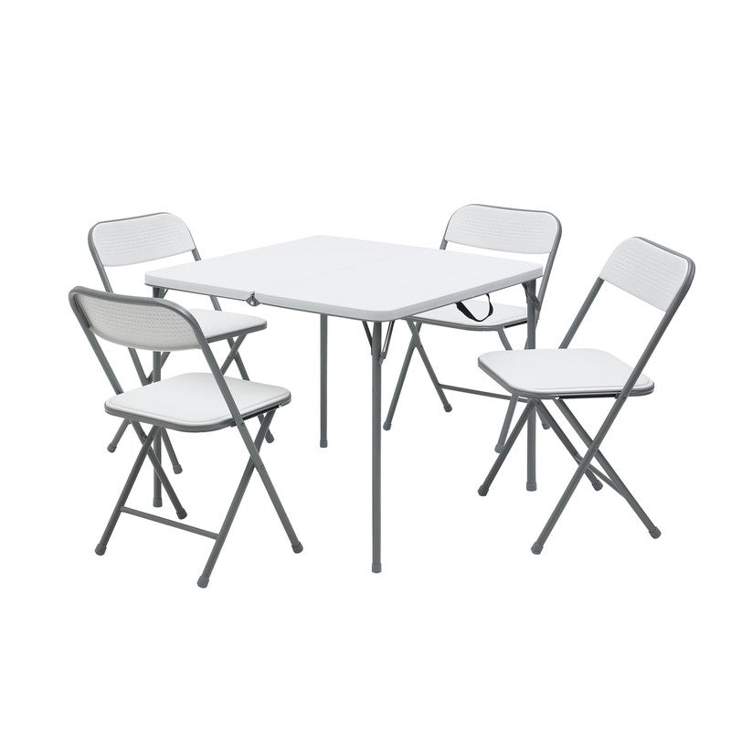 5 Piece Resin Card Folding Table and Four Folding Chairs Set, White4