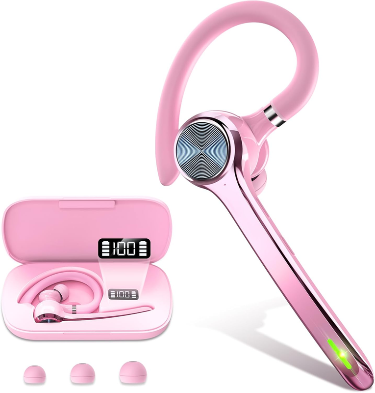 Bluetooth Headset V5.1 Wireless Earpiece 72H Talk 500mAh Case Hands Free Pink7