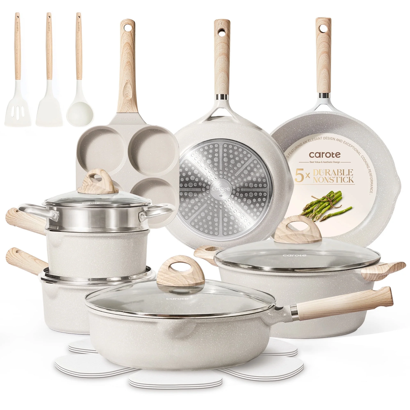 21-Piece Nonstick Pots & Pans Set – Induction Ready Cookware Kitchen Set, Beige9