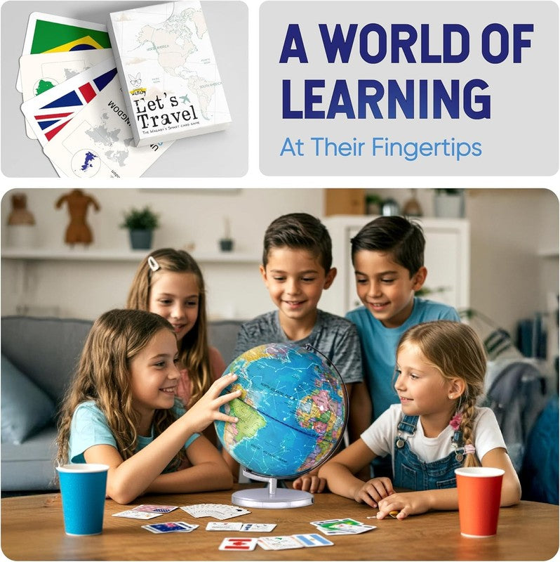 9in Illuminated Kids World Globe STEM Flags Card Game LED Night Light2
