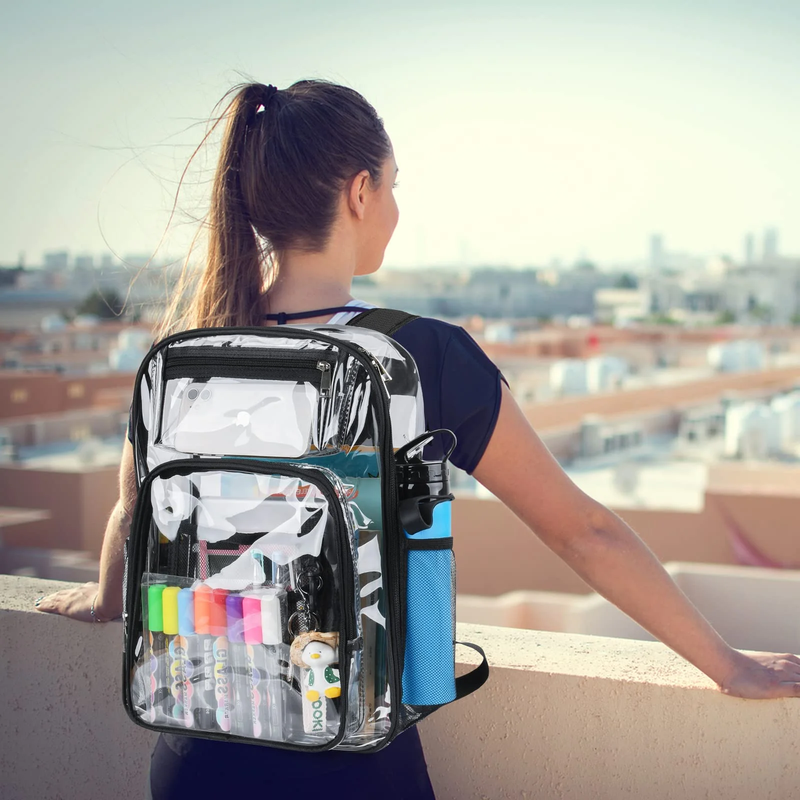 Clear Backpack, Heavy Duty PVC Transparent Backpack Stadium Approved with Reinfo1