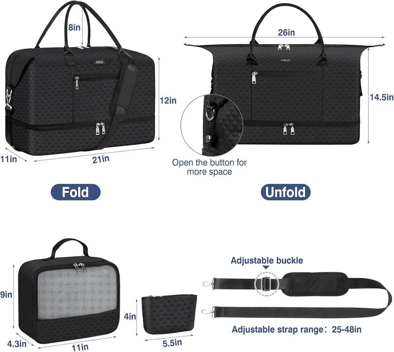 Women’s Weekender Travel Duffel Bag Carry On w/ Shoe Compartment Large Nylon Bag6