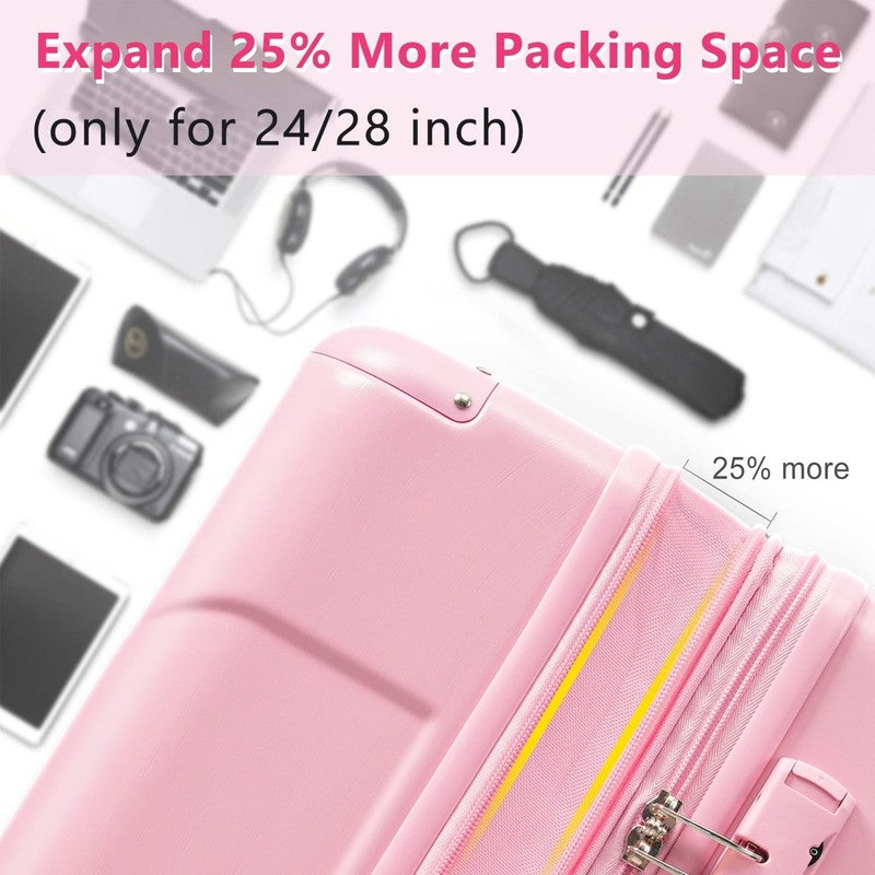 24" Checked Luggage 65L Hardshell Suitcase TSA Lock Spinner Wheels Pink3