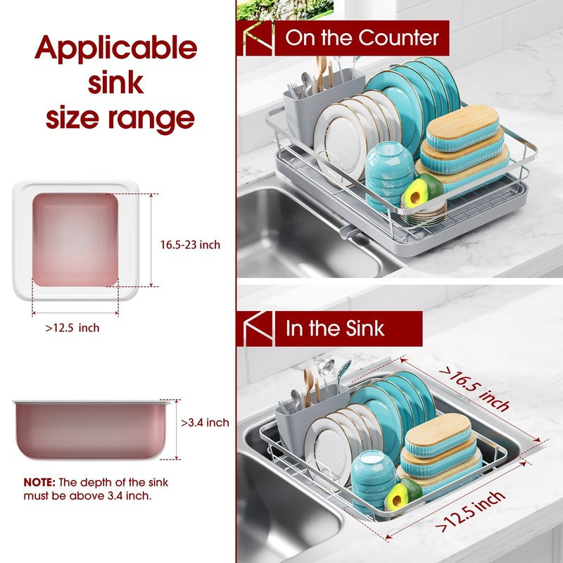 Large Compact Dish Drying Rack for Kitchen Counter Silver4