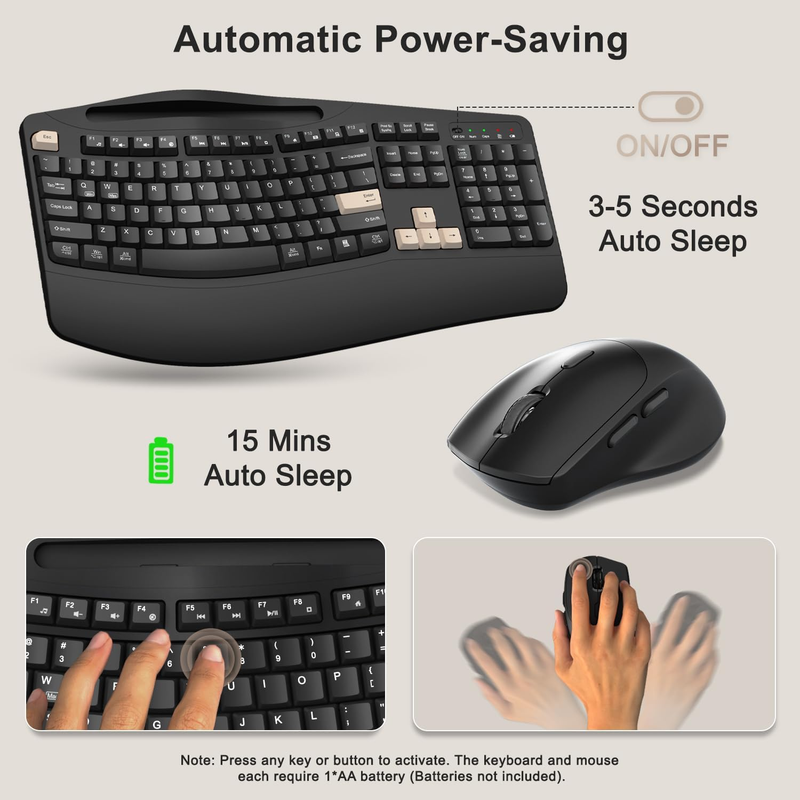 Wireless Keyboard Mouse Set Wrist Rest Silent 6 Button Mouse Black5