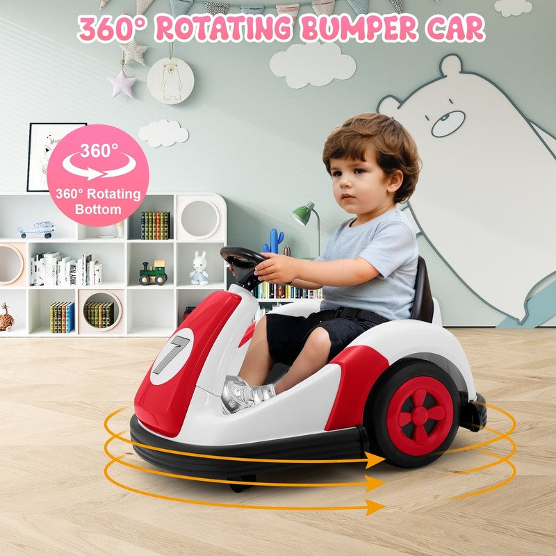 12V Red Toddler Bumper Car 2-Speed 360° Remote Control Ride-On for Kids 2-54