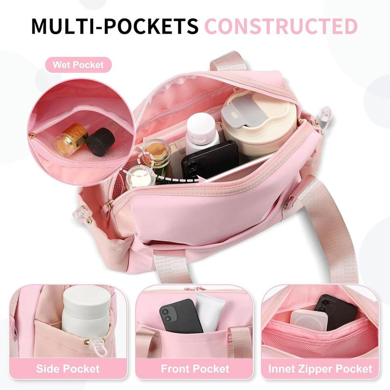 Mini Gym Bag Women Waterproof PU Fitness Tote Wet Compartment Pink4