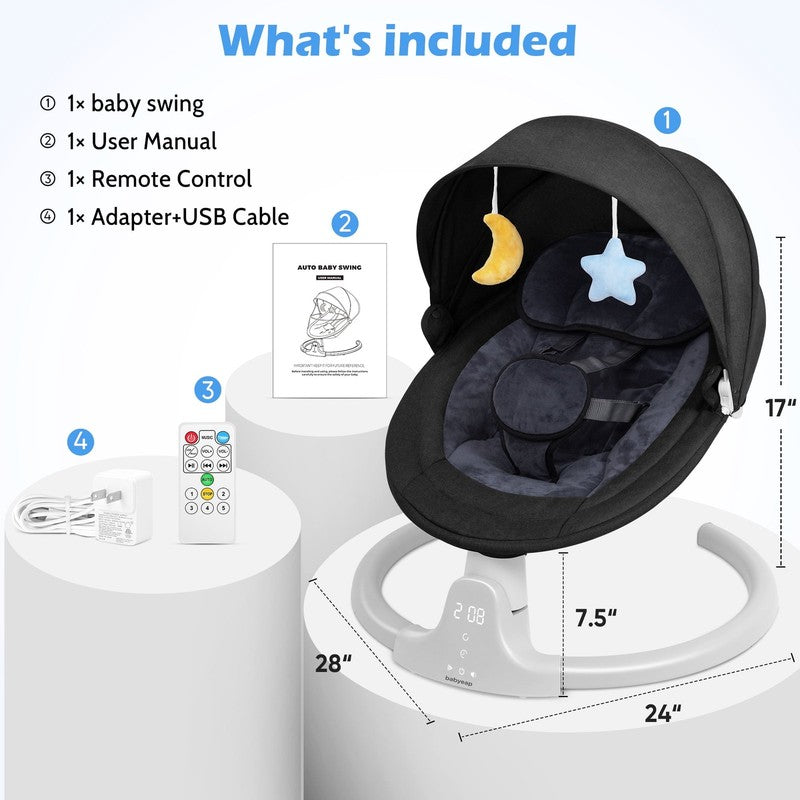 Baby Swing for Infants Motorized Swing w/ Music Speaker Remote Control Black9