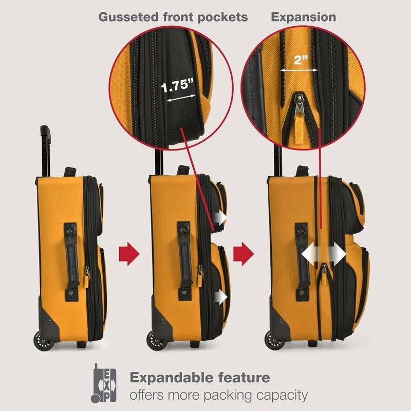 Rio Fabric Expandable Carry On Luggage, Rolling Suitcase, Orange, 2 Wheel Set3