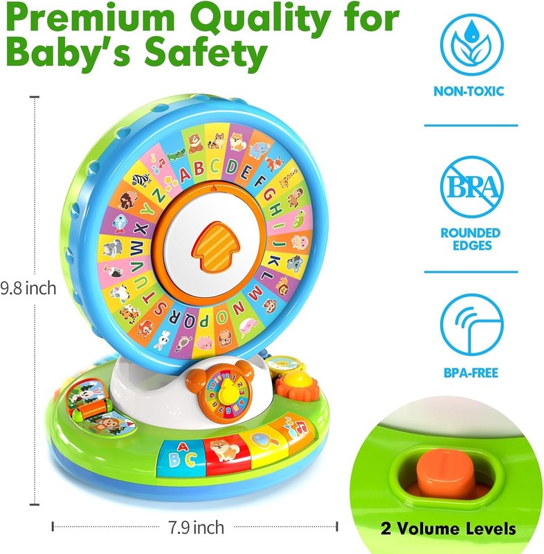 Learning Toy for Kids 1 2 3 Year Old Boys Girls, Spin and Sing Alphabet Zoo with1