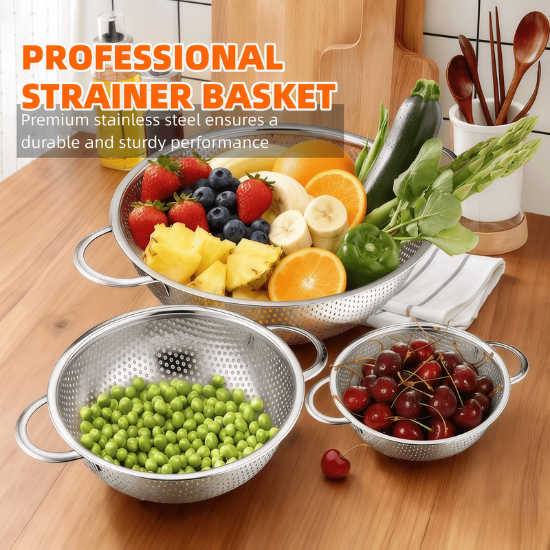 3 Pack Stainless Steel Colander Set (1 3 5Quart), Colanders & Food Strainer, Str6