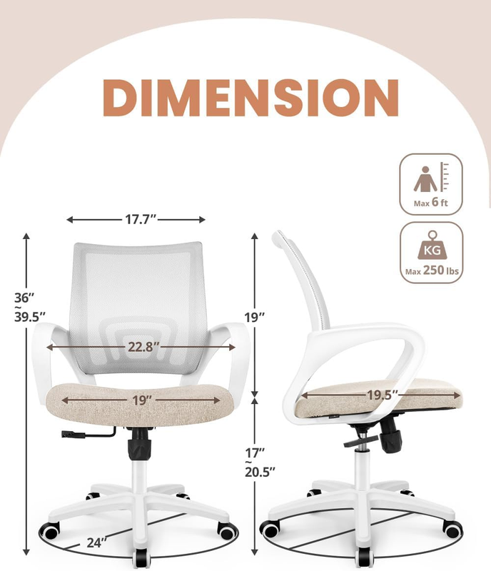 Mesh Office Desk Chair Ergonomic Mid Back Lumbar Support Adjustable Beige2