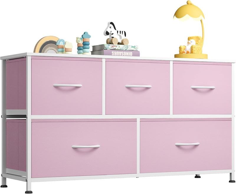 5 Drawer Fabric Dresser Chest Storage Organizer Bedroom Closet Pink A-Pink10