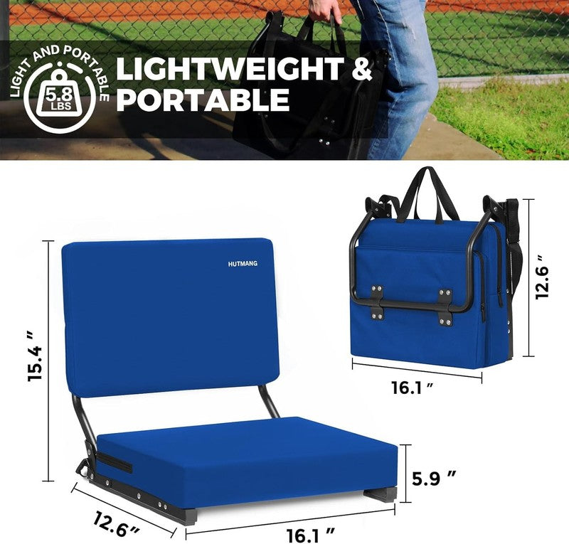 Portable Stadium Seat Chair w/ Back Support Swivel Cushion Strap Blue1