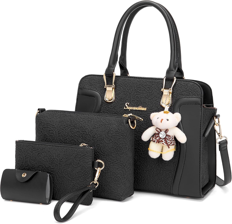 Women Fashion Handbag Set 4PCS Tote Shoulder Top Handle Satchel Purse9