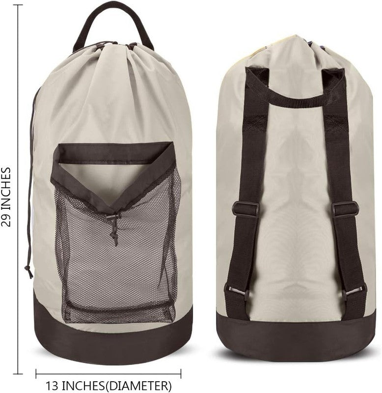 Backpack Laundry Bag with Straps & Mesh Pocket, Durable Nylon Clothes Khaki1