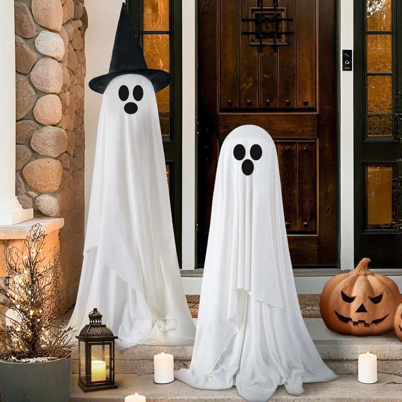 Light Up Halloween Ghosts w/ Witch Hats, 2 Pack, Indoor Outdoor Yard Decor4