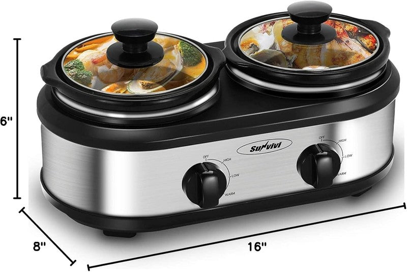 Dual Pot Slow Cooker Buffet Server 2.5QT Total Oval Ceramic Warmer Lid7