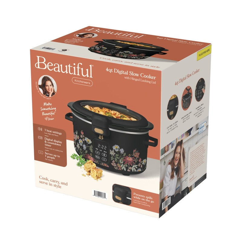 4 Qt Digital Slow Cooker with Hinged Locking Lid, Wildflower Black by Drew Barry10