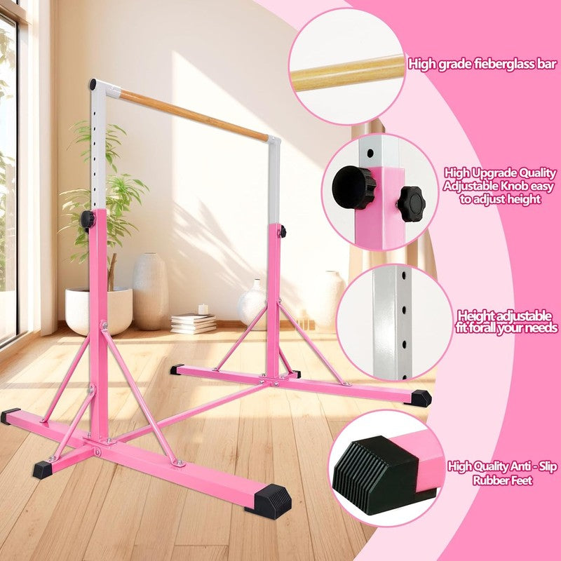Kids Gymnastics Bar 35"-60" Adjustable Kip Bar 4FT Base Home Training2