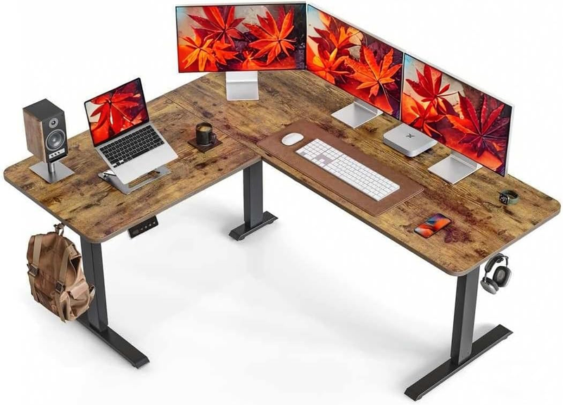 L-Shaped 63x55 Electric Standing Desk Adjustable Height Rustic Brown0