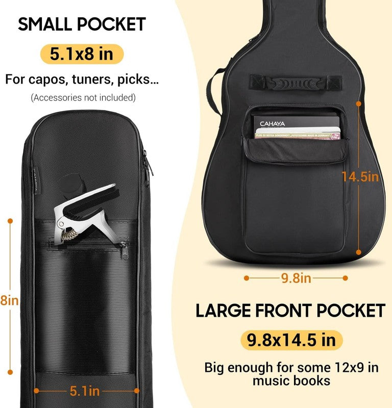 41" Acoustic Guitar Bag 0.35" Padding Water Resistant Dual Strap Black CY01525