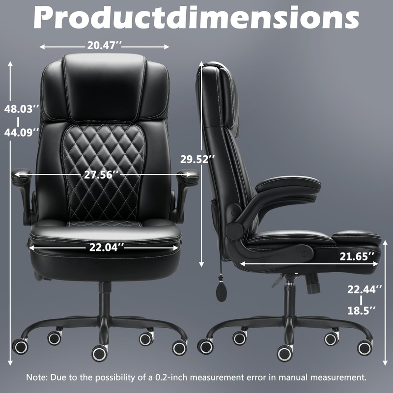450LBS Big and Tall Executive Office Chair with Flip up Arm, Heavy Duty PU Leath2