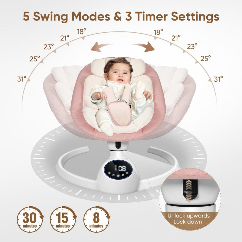 Baby Swing for Infants Bluetooth Control 5 Point 5 Speeds 10 Lullabies Pink5