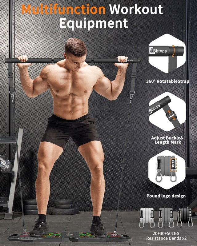 25 in 1 Push Up Board Pilates Bar Foldable Home Gym Strength Training3