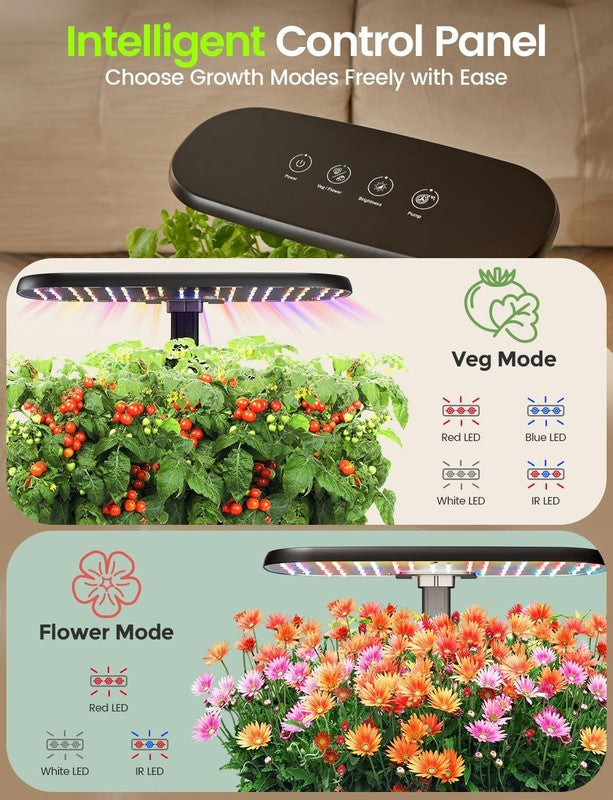 12 Pod Hydroponics System 24W LED Grow Light Indoor Herb Garden Kit 5.5L3