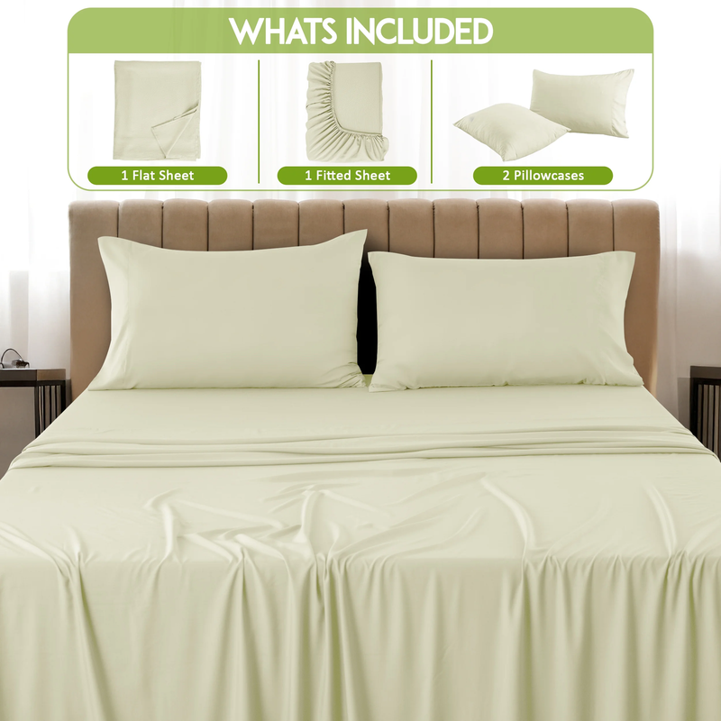 Rayon from Bamboo Blend Sheets Queen Size - 4 Piece Deep Pocket Bed Sheets Set, 1